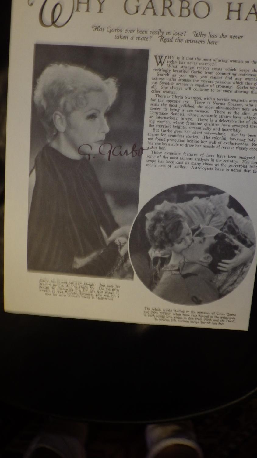 GRETA GARBO SIGNED AUTOGRAPH PAGE from Magazine, Hand SIGNED in Black ...