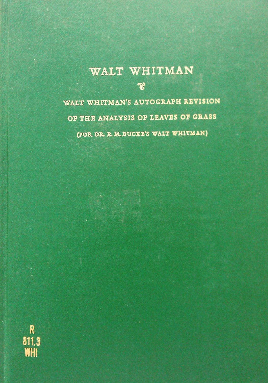 Walt Whitman Walt Whitman's Autograph Revision of the Analysis of