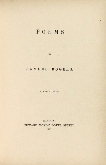 Poems. A new edition by ROGERS, SAMUEL: (1851) | Rulon