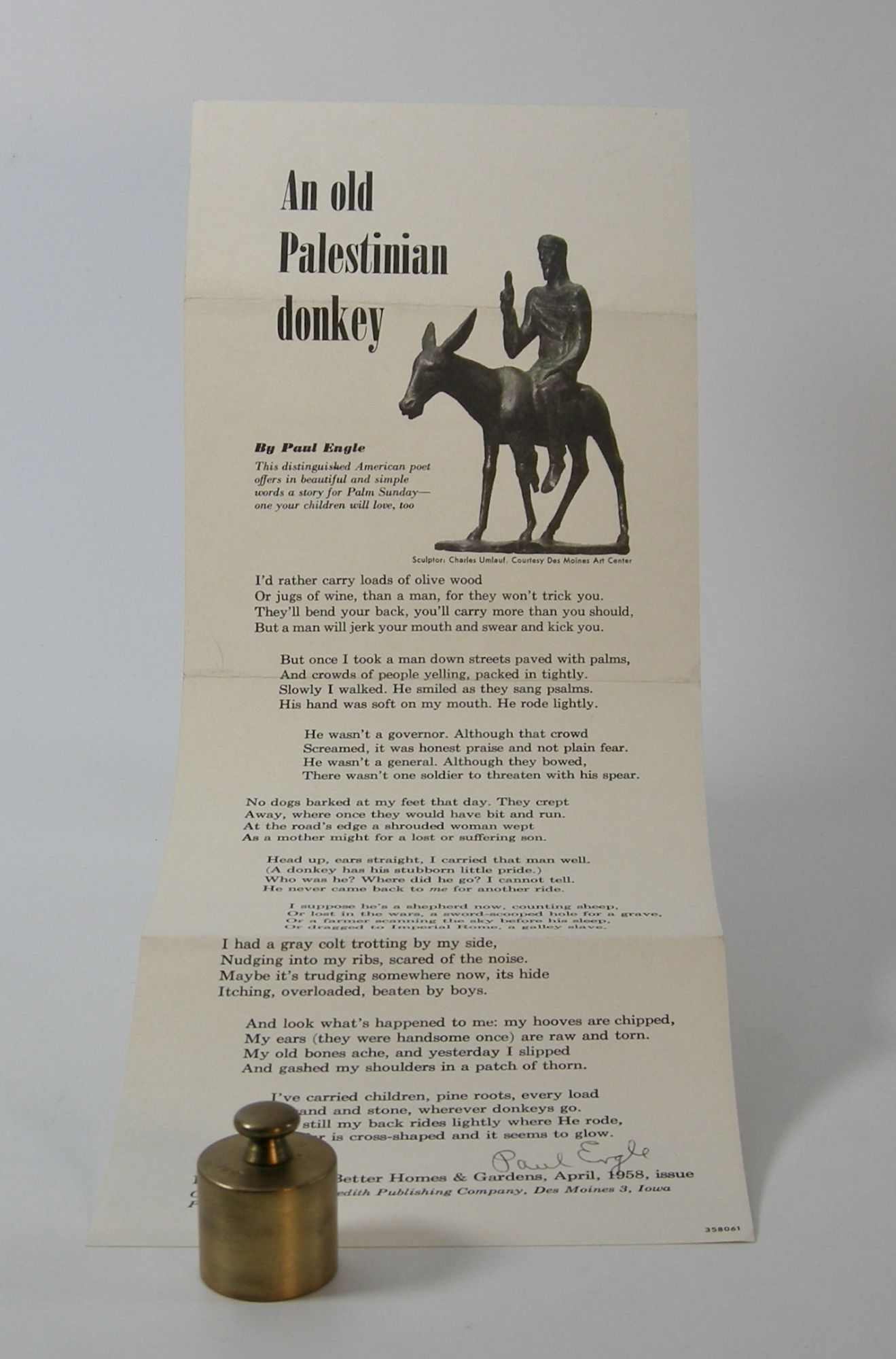 An Old Palestinian Donkey by Engle, Paul: (1958) First edition 
