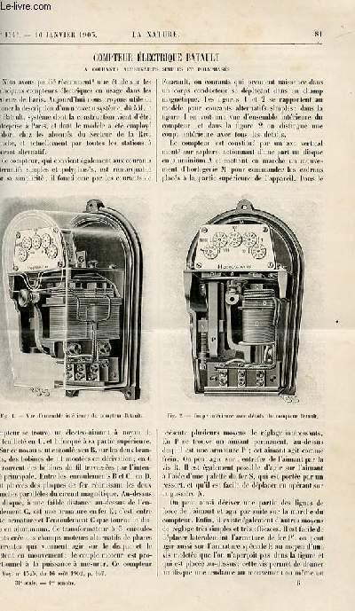 La nature n° 1546 - Compteur électrique Batault par J. Laffargue - La Mission Géodésique Française de l'équateur par L. Perrier - Le Salon de L'autom