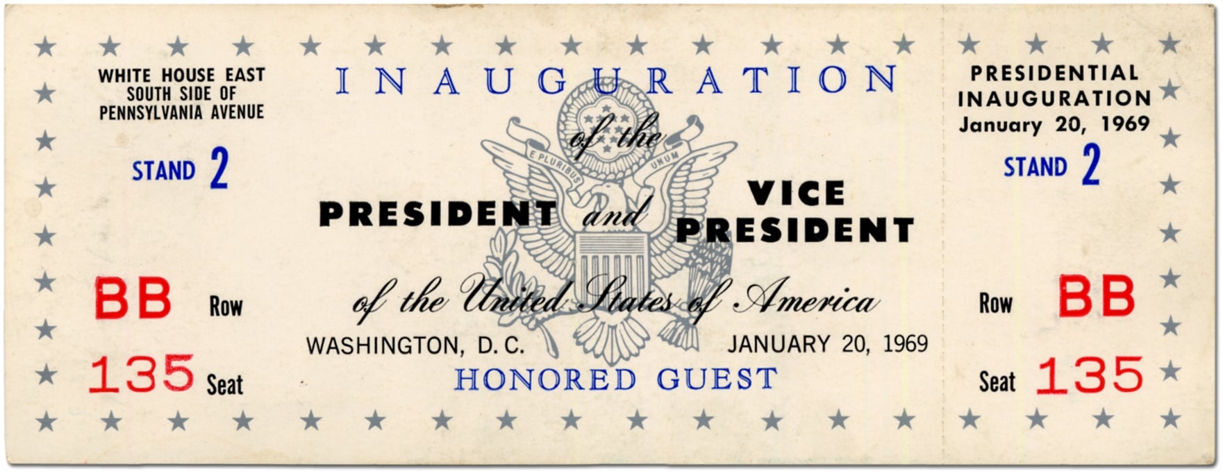President Nixon Inauguration Tickets By NIXON, Richard And Spiro Agnew