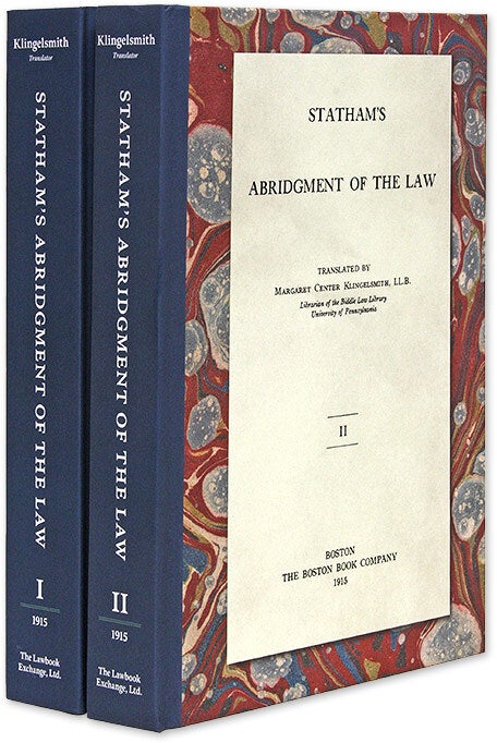 Statham's Abridgment [Abridgement of Cases] of the Law. 2 Vols by ...