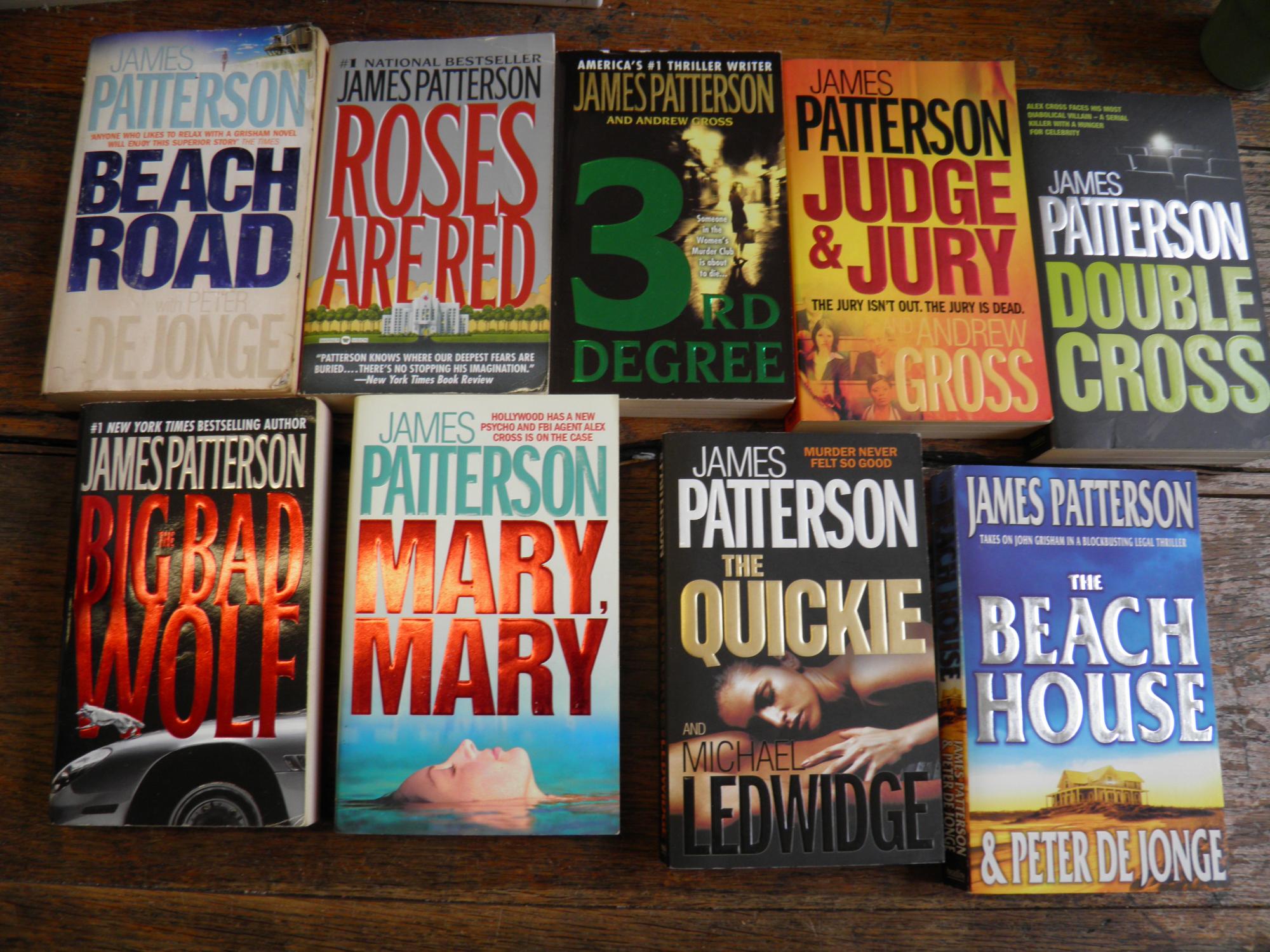 9 books of James Patterson Roses are red - 3rd degree - Judge & jury - Double cross - The beach house & Peter de Jonge - Mary Mary - The big bad wolf