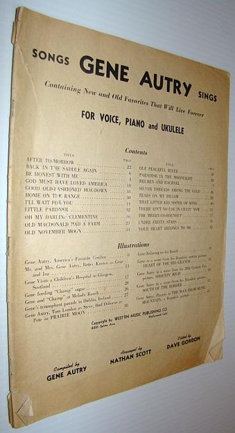 Songs Gene Autry Sings Sheet Music For Voice And Piano With Guitar Chords By Gordon Dave Editor Scott Nathan Arranger Autry Gene Compiler Fair Paperback 1941 First Edition Rarenonfiction Ioba