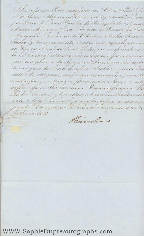 Fine Manuscript letter in Portuguese with translation, signed 'The