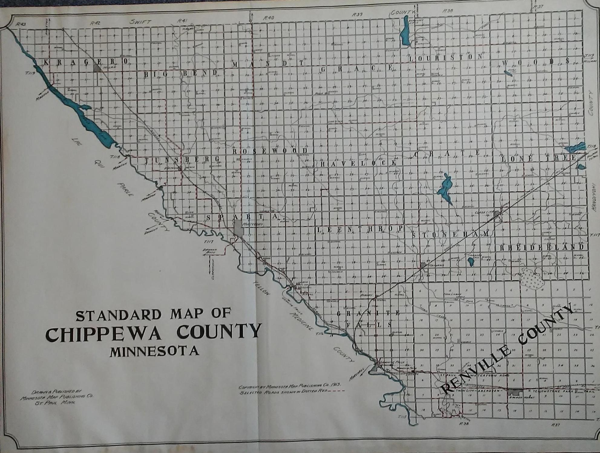 Standard Map of Chippewa County, Minnesota (1913) Map Stephen