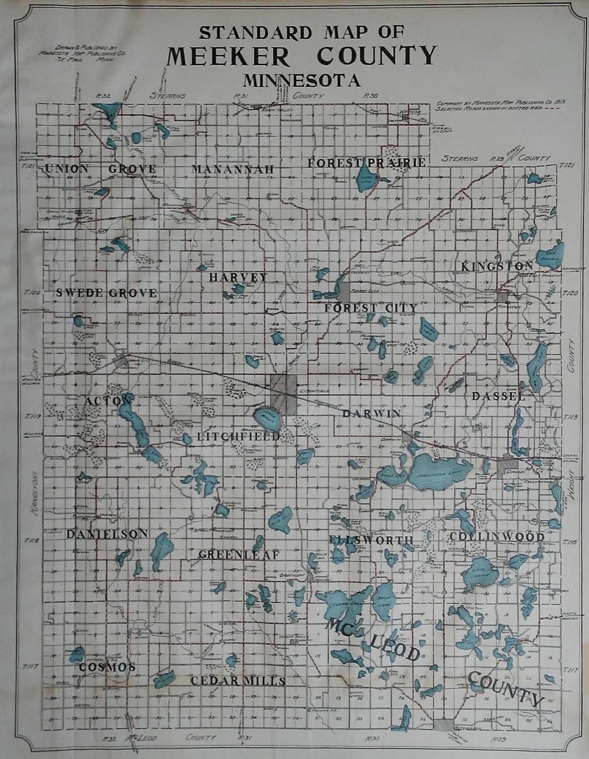 Standard Map of Meeker County, Minnesota (1913) Map Stephen Peterson