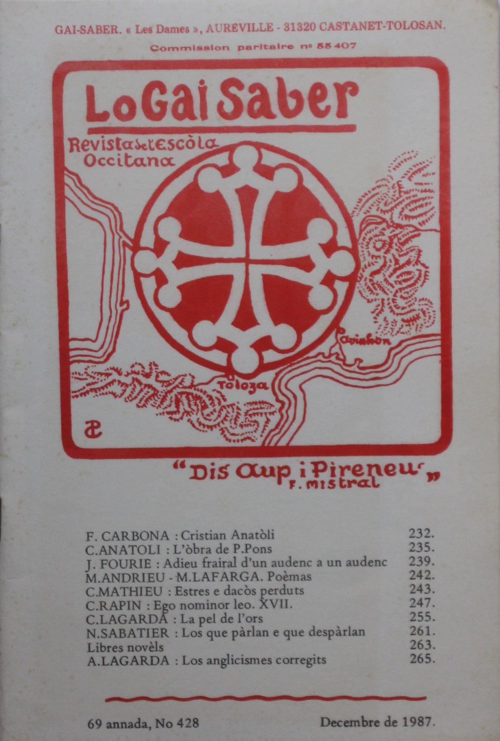LO GAI SABER 70a annada, N°429 Febrièr de 1988 Collectif [Très bon] [Couverture souple]