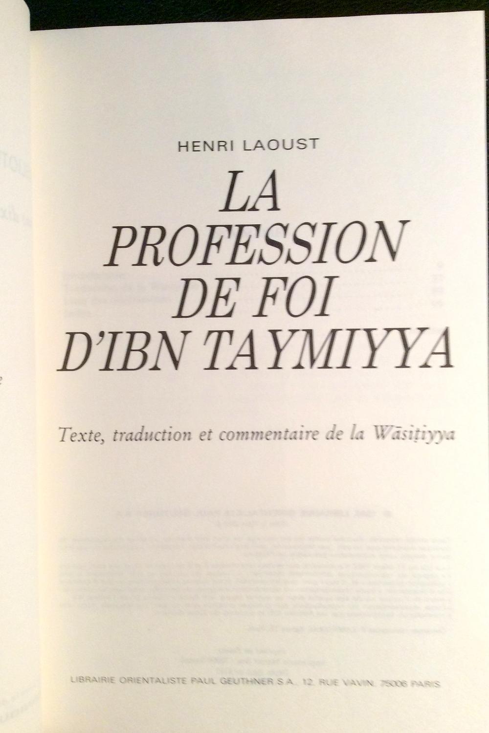 La Profession De Foi D Ibn Taymiyya La Wasitiyya By Laoust Henri Le Chemin Des Philosophes La Profession De Foi D Ibn Taymiyya La Wasitiyya By Laoust Henri Le Chemin Des Philosophes