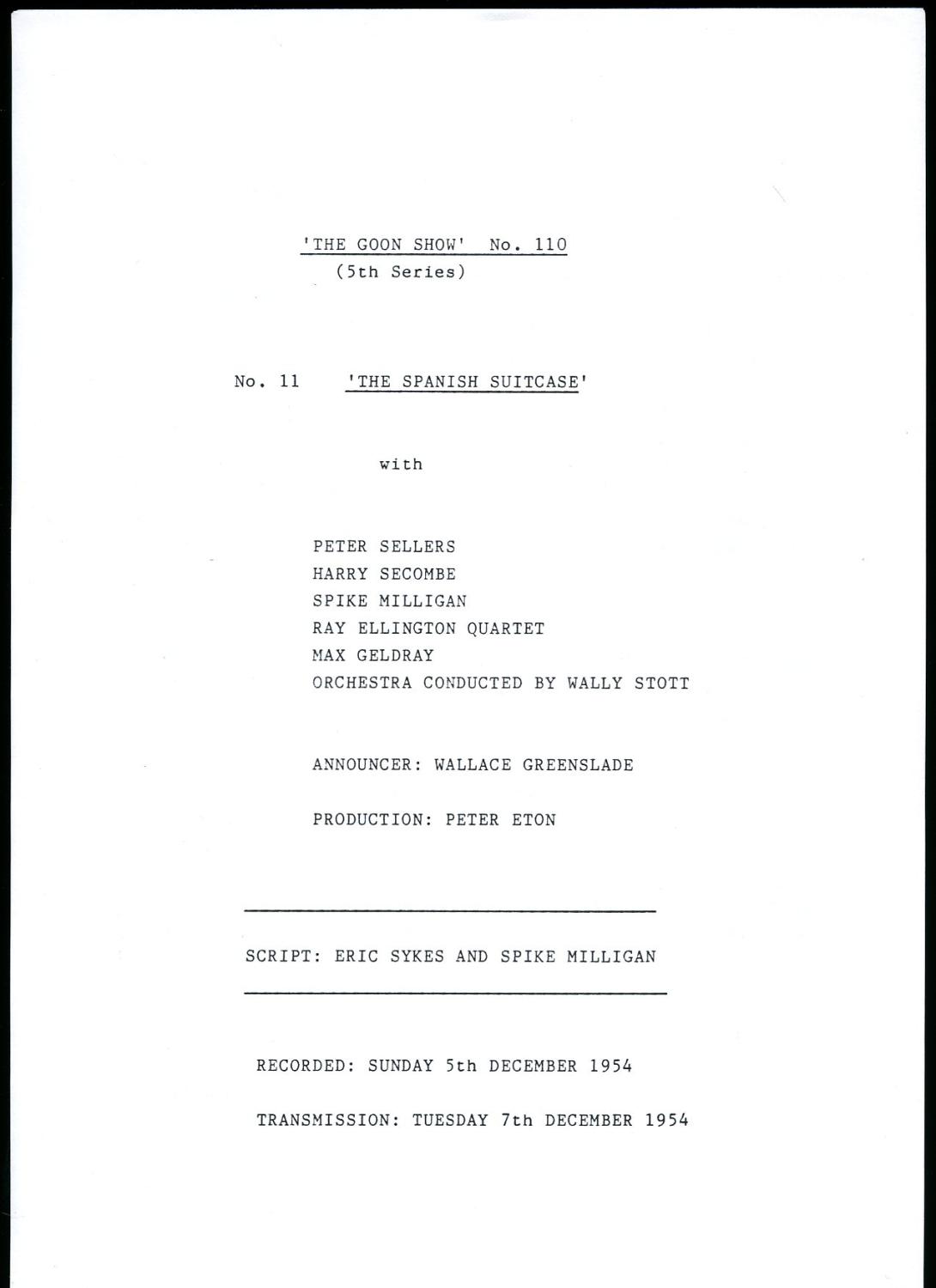 The Spanish Suitcase by The Goons Peter Sellers, Harry Spike