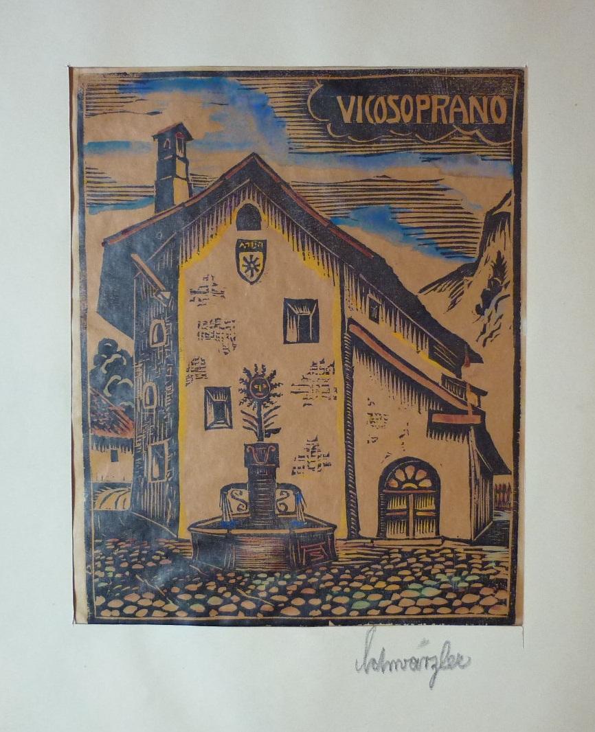 Vicosoprano. Handkolorierter Original-Holzschnitt. by Schwärzler, Alois ...