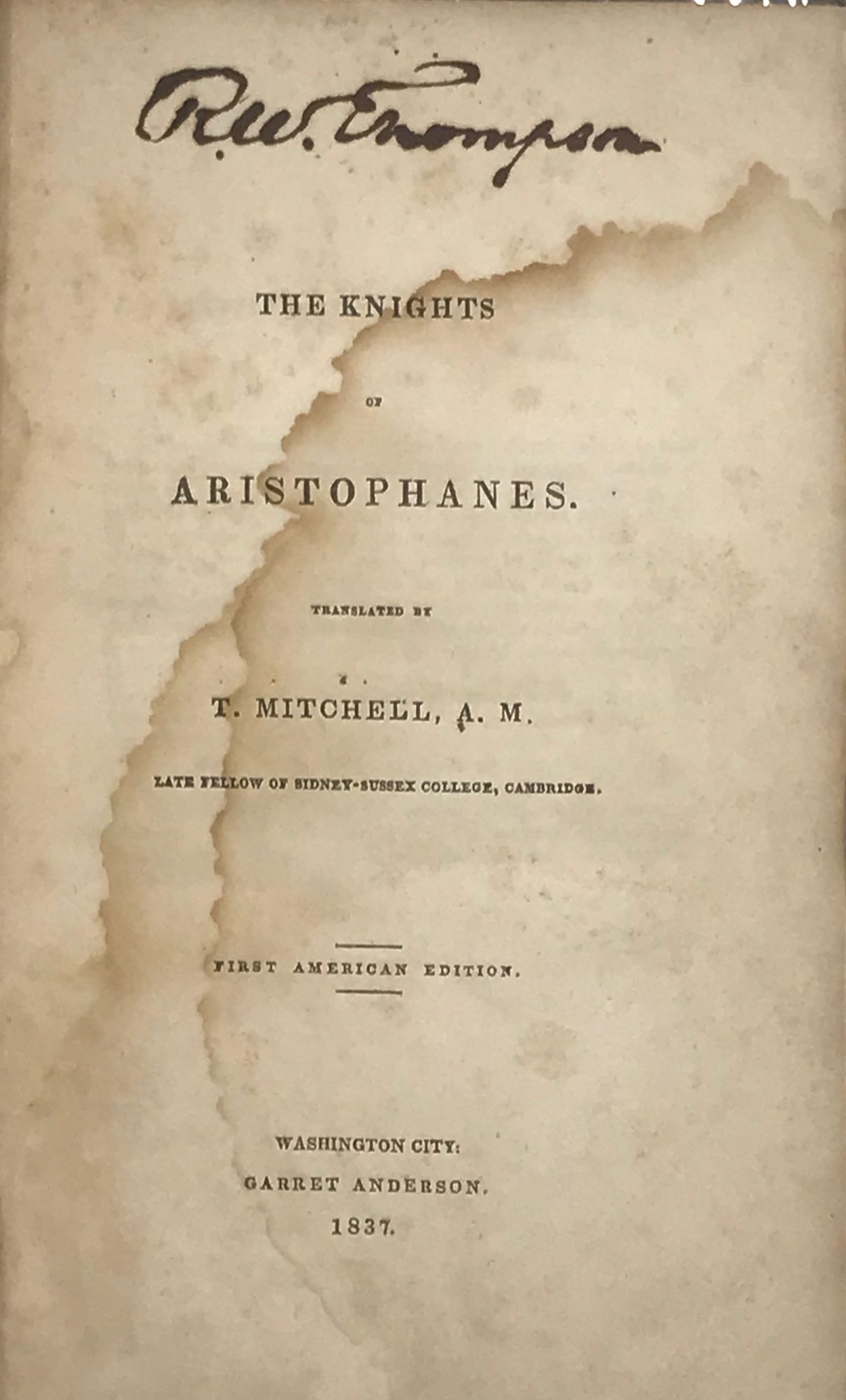 THE KNIGHTS OF ARISTOPHANES by Mitchell, T. (translator): (1837 ...