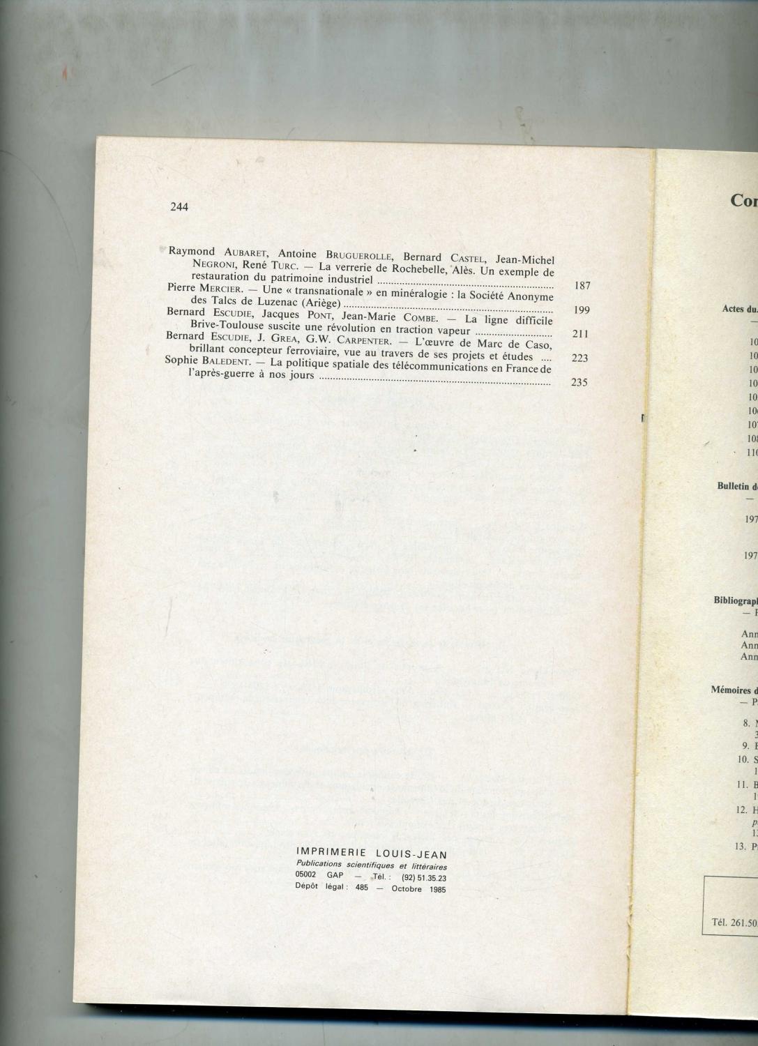 ACTES DU 110° CONGRES NATIONAL DES SOCIÉTÉS SAVANTES . MONTPELLIER 1985 . Section d'Histoire des Sciences et des Techniques TOME I : HISTOIRE DES SCI