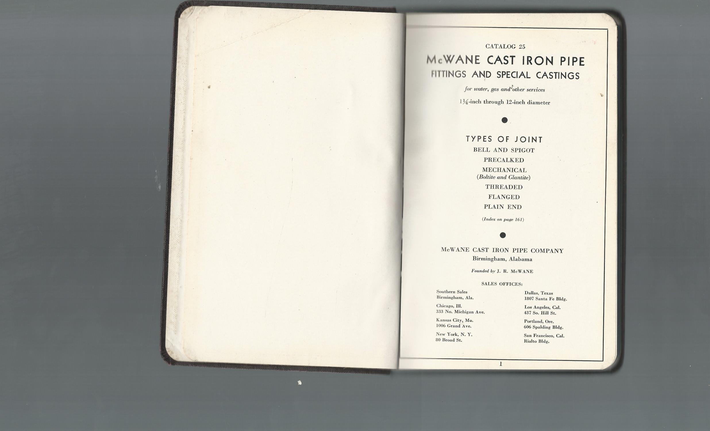 McWane Cast Iron Pipe Fittings and Special Castings, Catalog 25 by