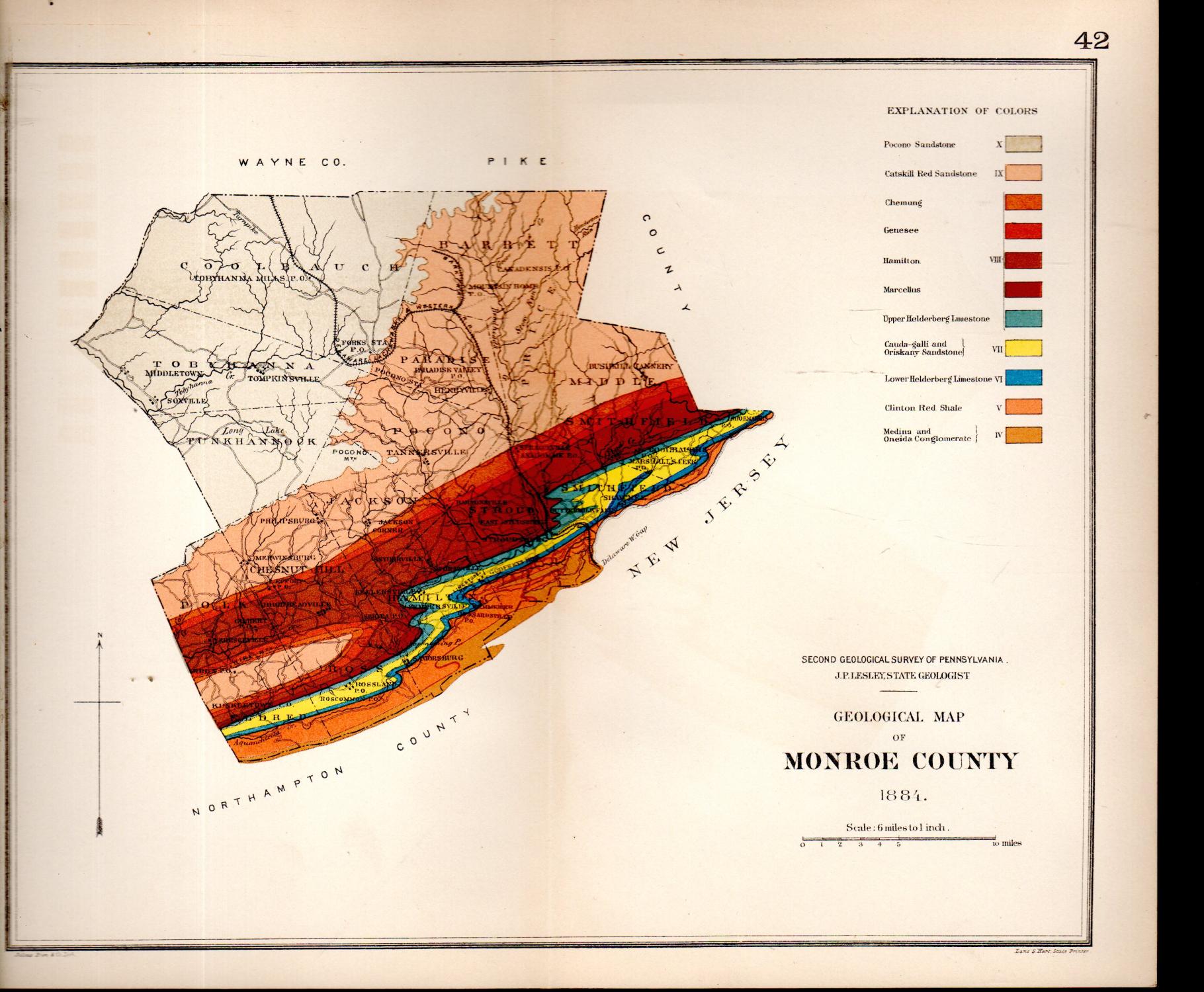 MAP 'Geological Map of Monroe County'.from Geological Hand Atlas of the 67 Counties of