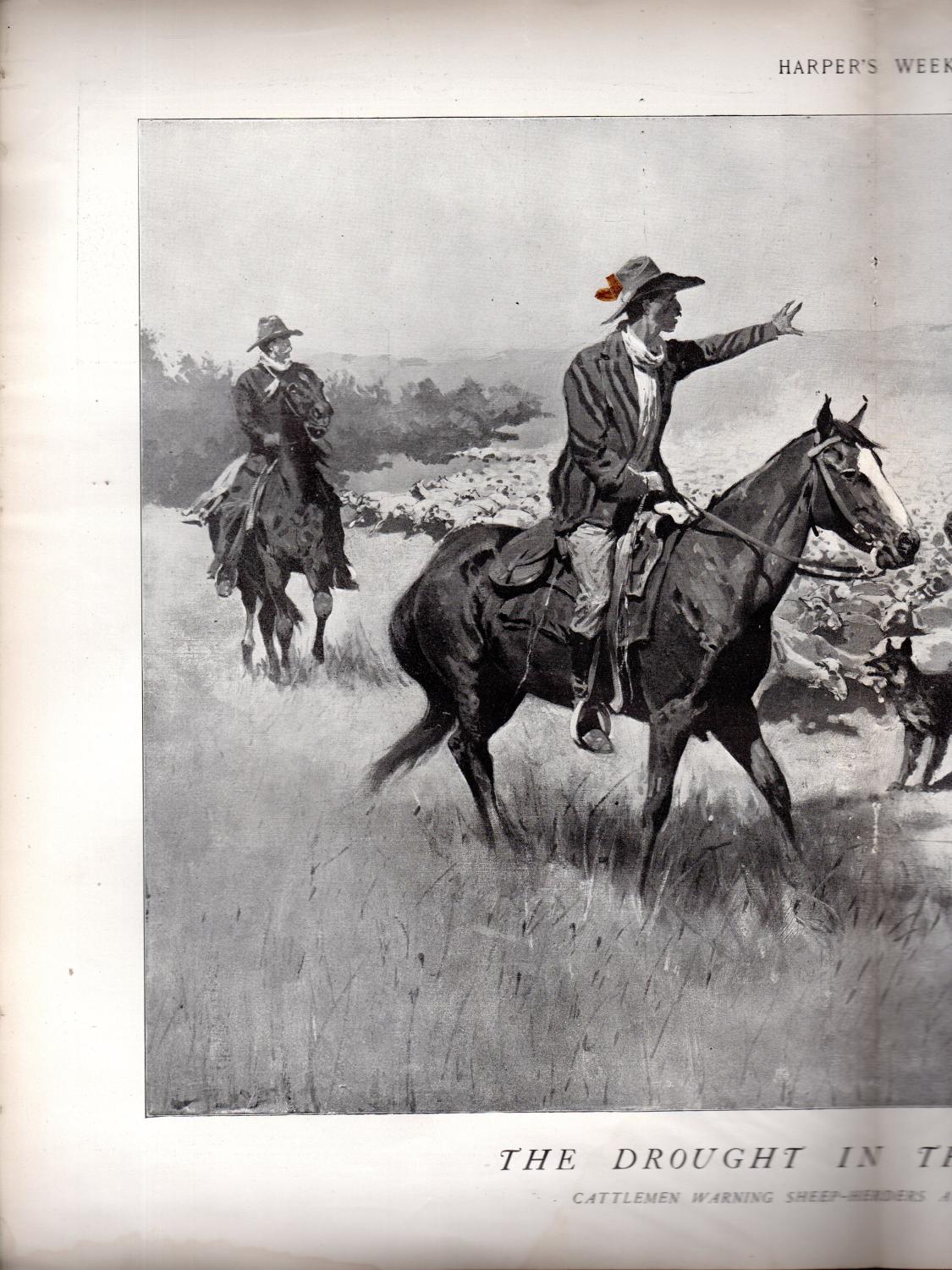 ENGRAVING'The Drought in the Southwest'.engraving from Harper's Weekly, November 3, 1900 by