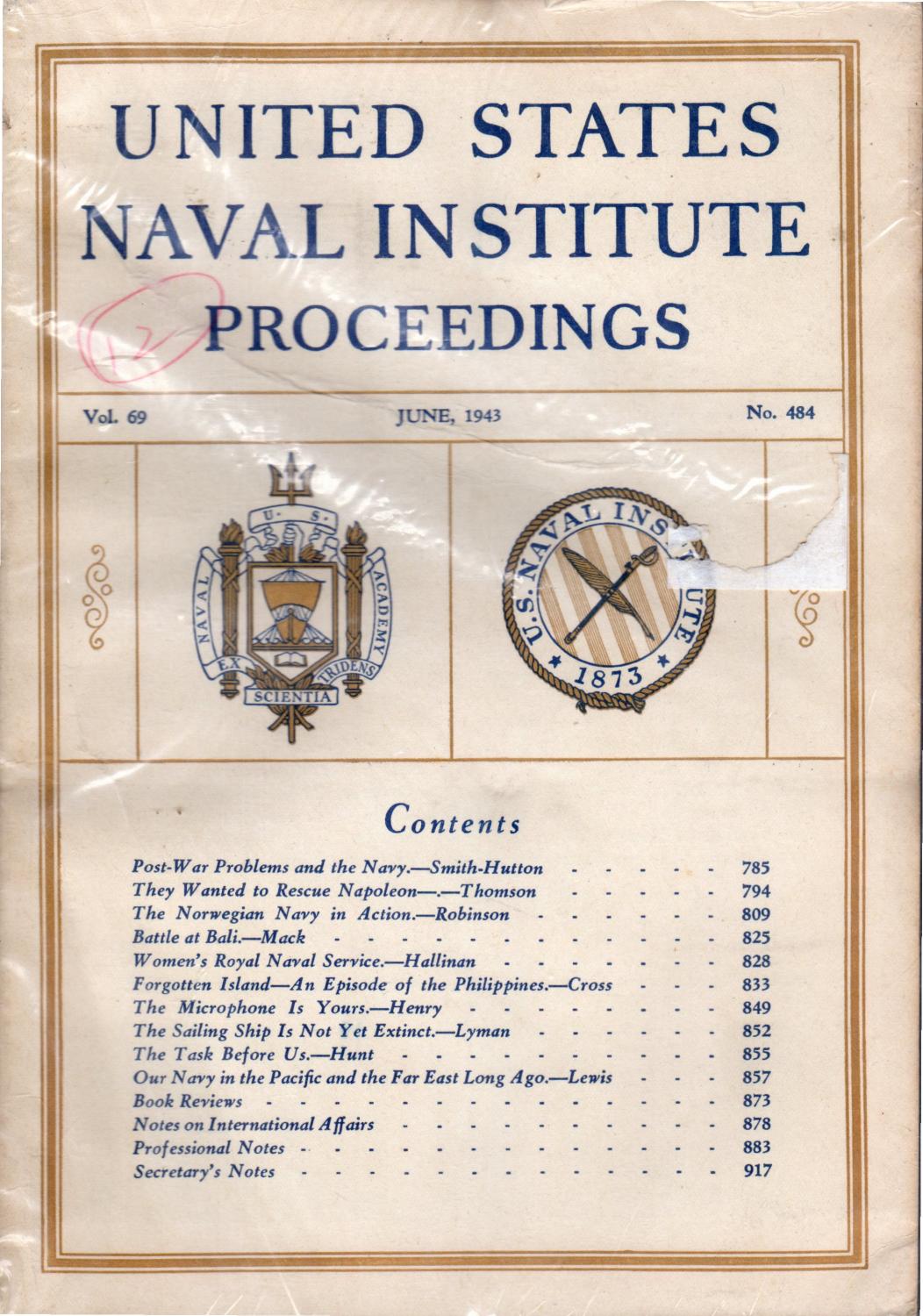 United States Naval Institute Proceedings: June, 1943 - United States Naval Institute
