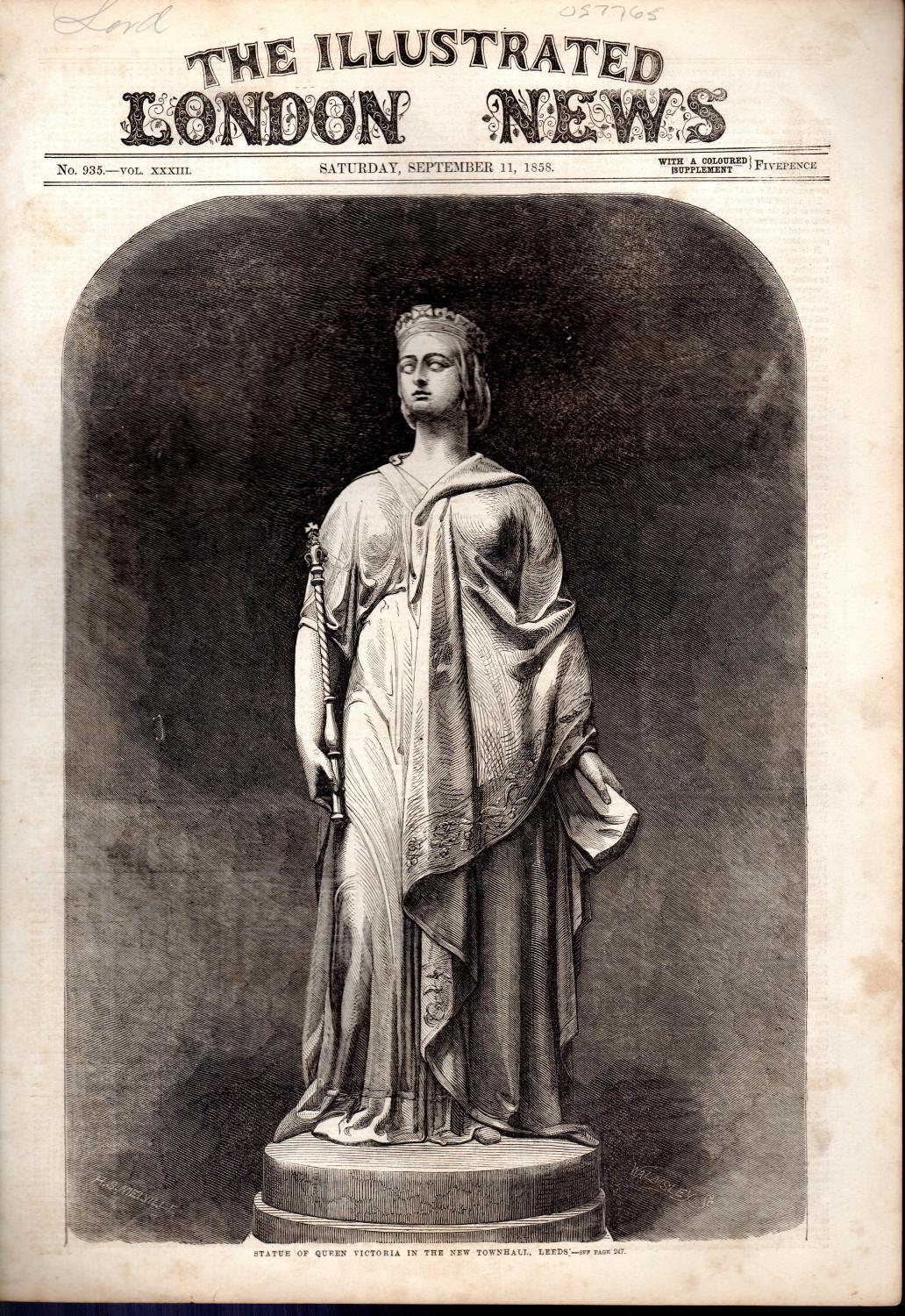 ENGRAVING "Statue of Queen Victoria in the New Townhall, Leeds