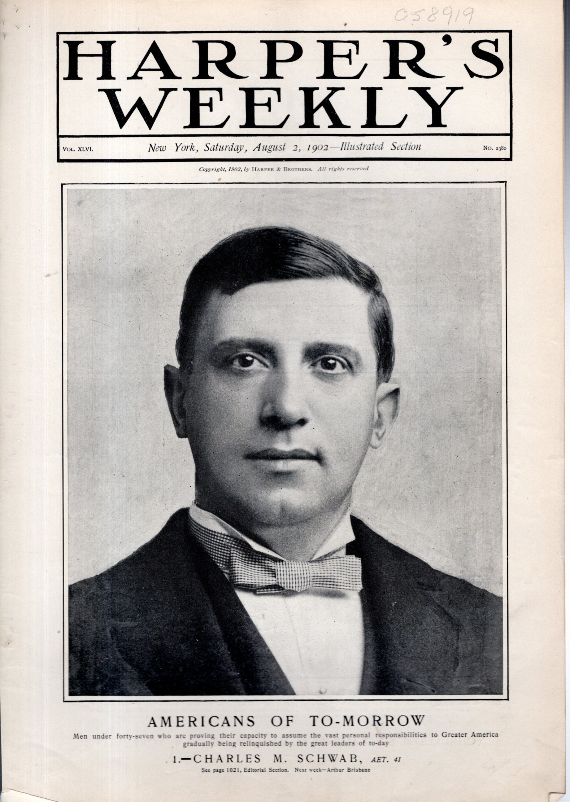 PRINT 'American's of Tomorrow Charles M. Schwab".photoengraving from Harper's Weekly, August 2