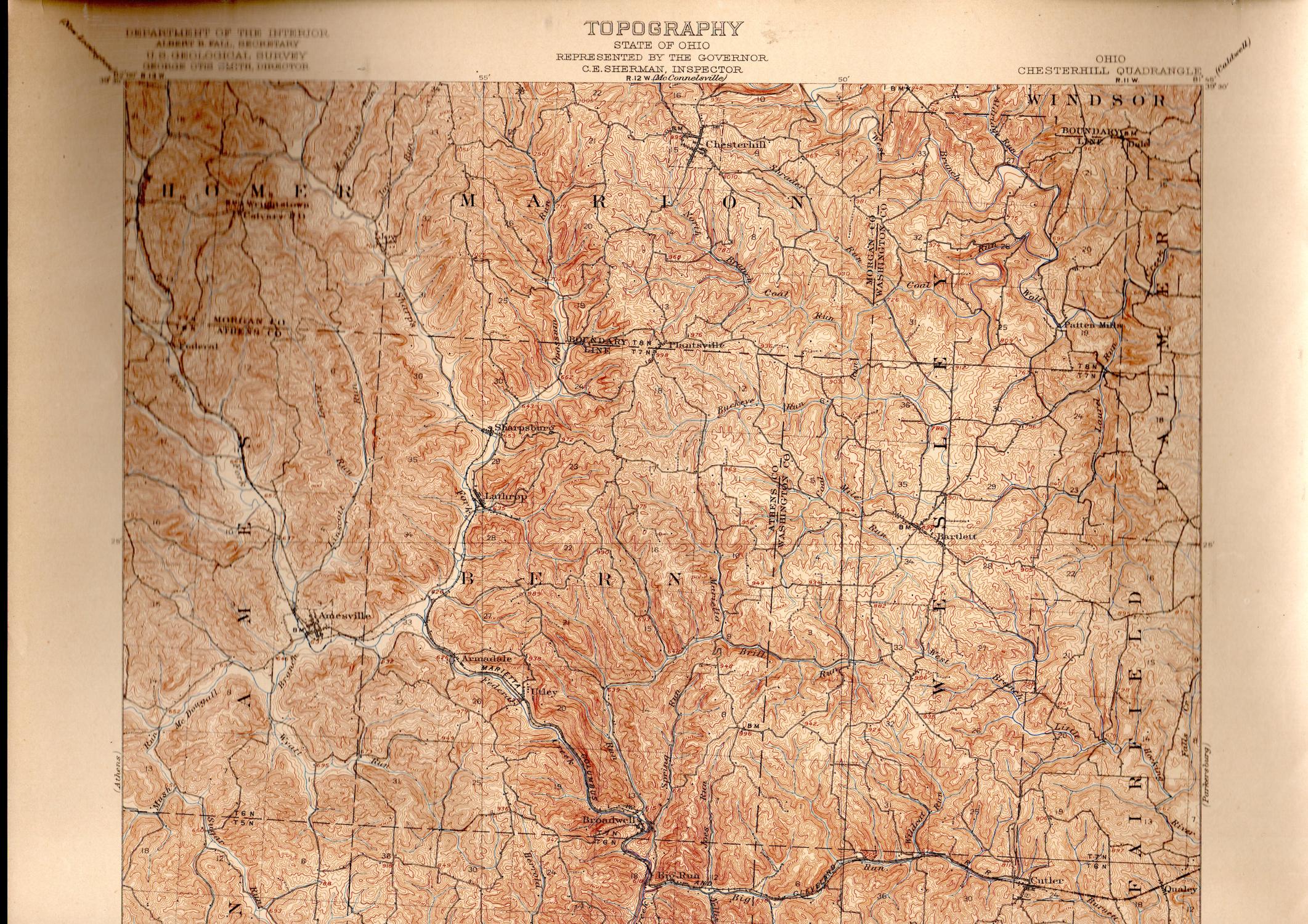 MAP "Ohio Chesterhill Quadrangle".from Topographical Maps of the