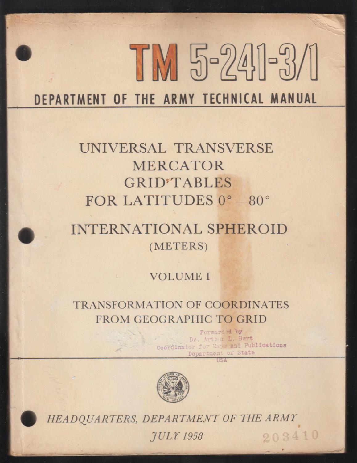 Department of the Army Technical Manual TM 52413/1. Universal