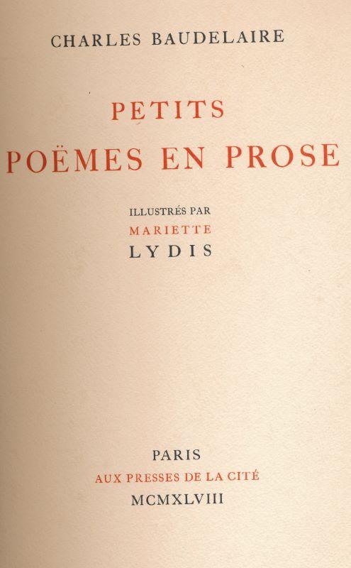 Petits poèmes en prose by Charles BAUDELAIRE - LYDIS Mariette: (1948 ...