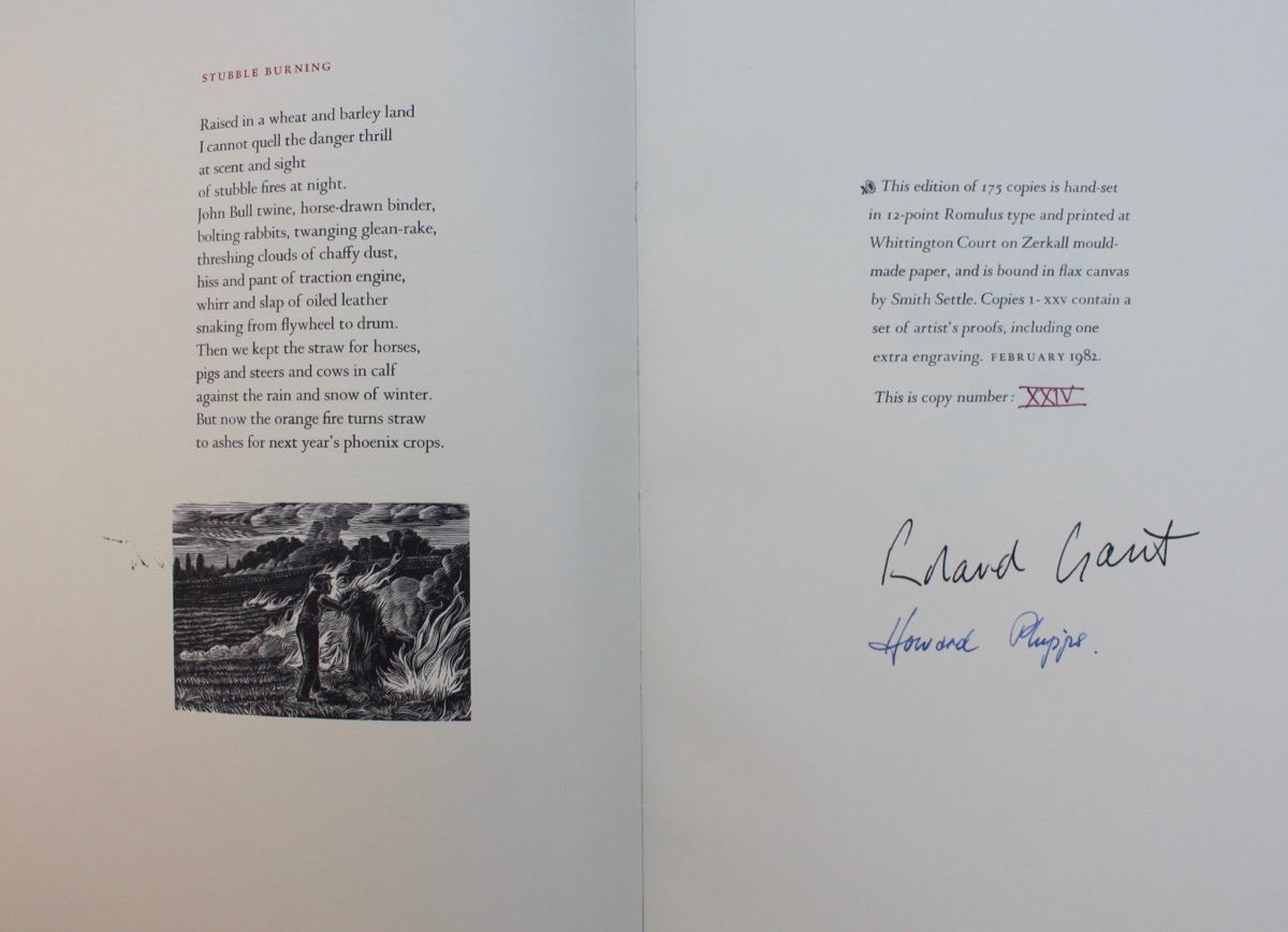 Stubble Burning. Poems. With five woodengravings by Howard Phipps. by