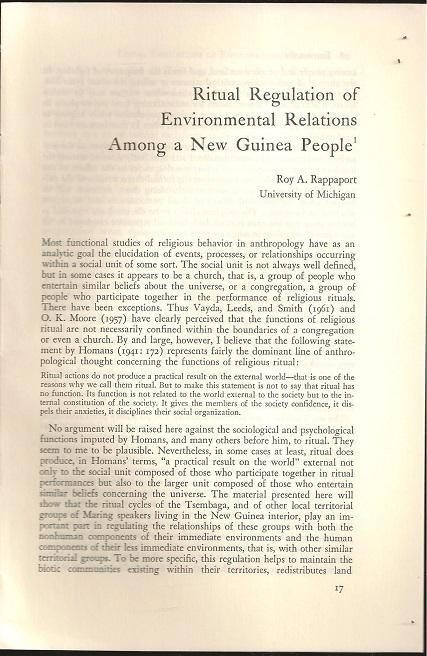 Ritual Regulation of Enviornmental Relations Among a New Guinea People ...