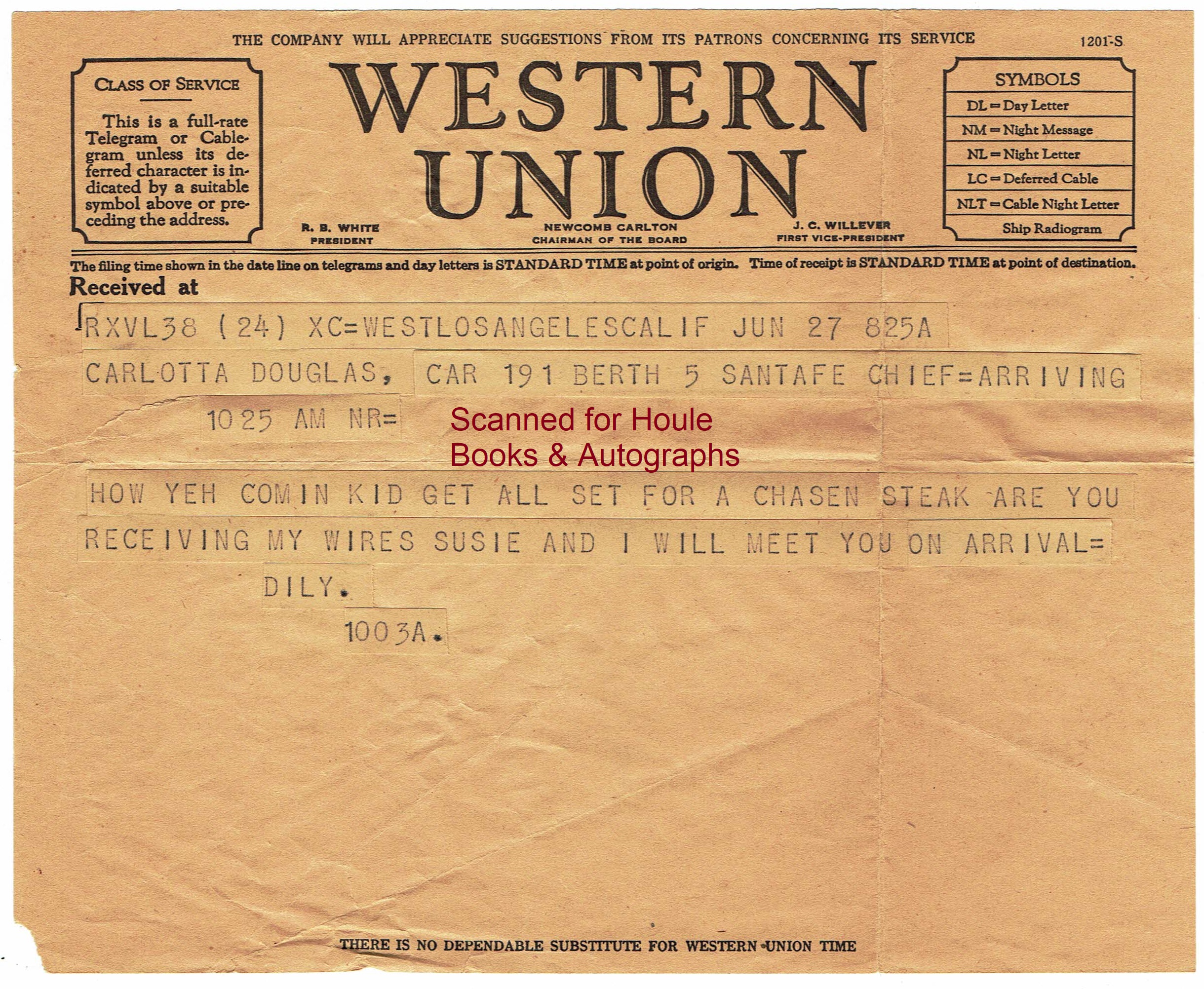 Printed Telegram Signed, image size:2439x2004