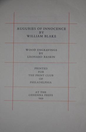 Auguries Of Innocence By William Blake De Baskin Leonard Illustrator William Blake Near Fine Wraps 1959 Limited First Edition White Fox Rare Books Abaa Ilab Auguries Of Innocence By William Blake De Baskin Leonard Illustrator William Blake Near Fine Wraps 1959 Limited First Edition White Fox Rare Books Abaa Ilab