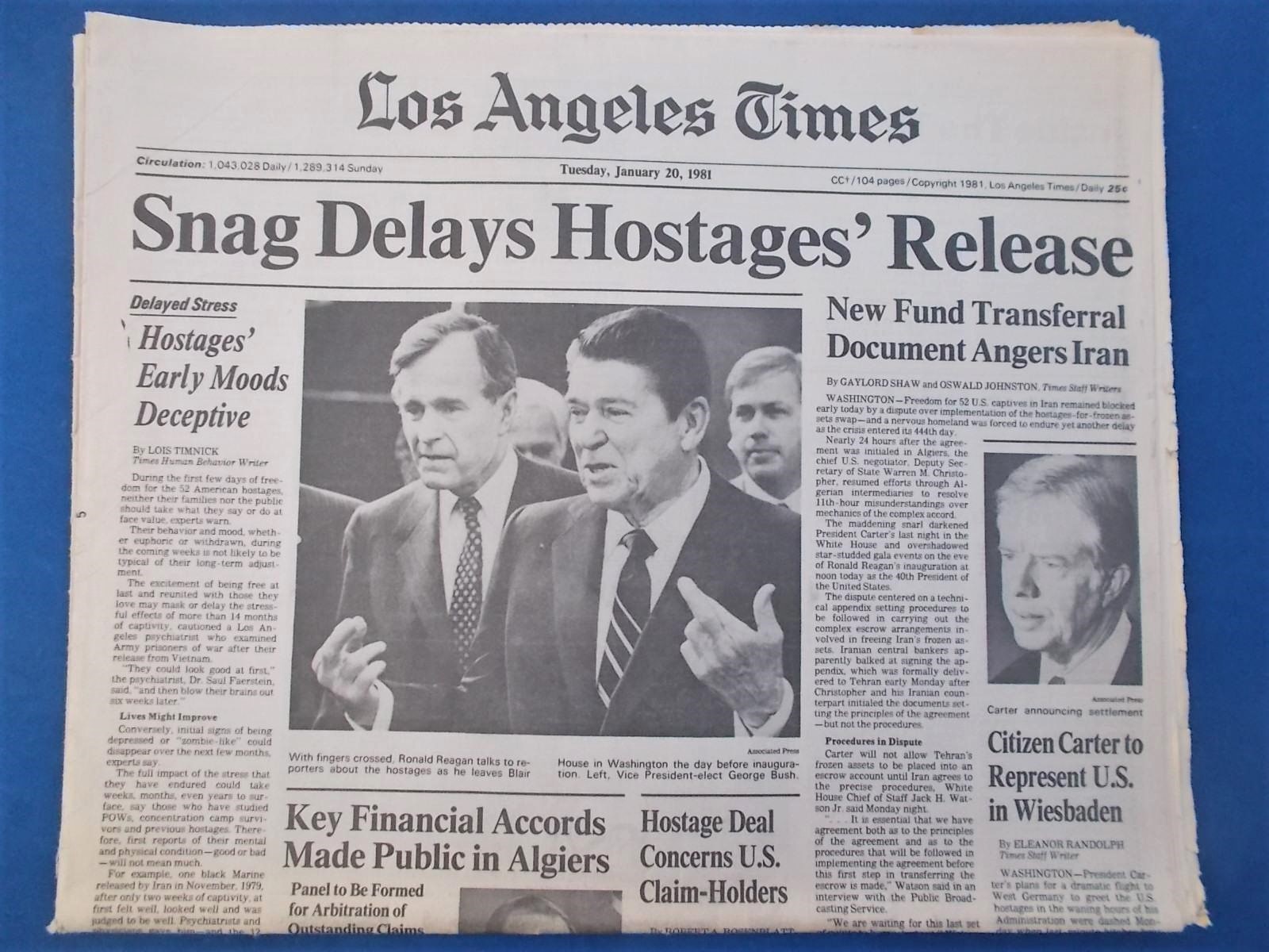 1981 HOSTAGE RELEASE REAGAN INAUGURATION; JAN 20 POSTMARKED COVER WITH LABEL 