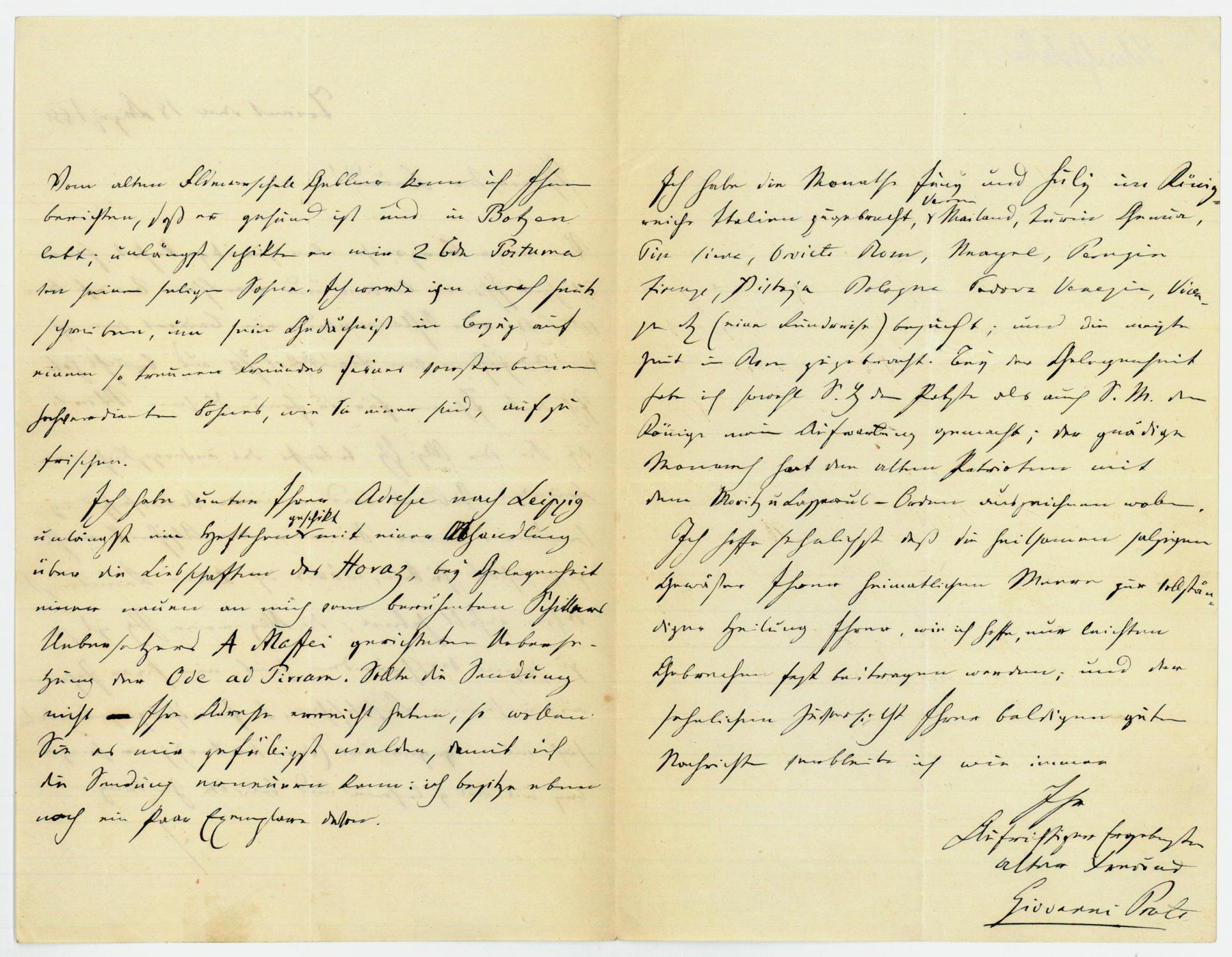 Eigenh. Brief mit U. von Prato, Giovanni a, Politiker und Journalist