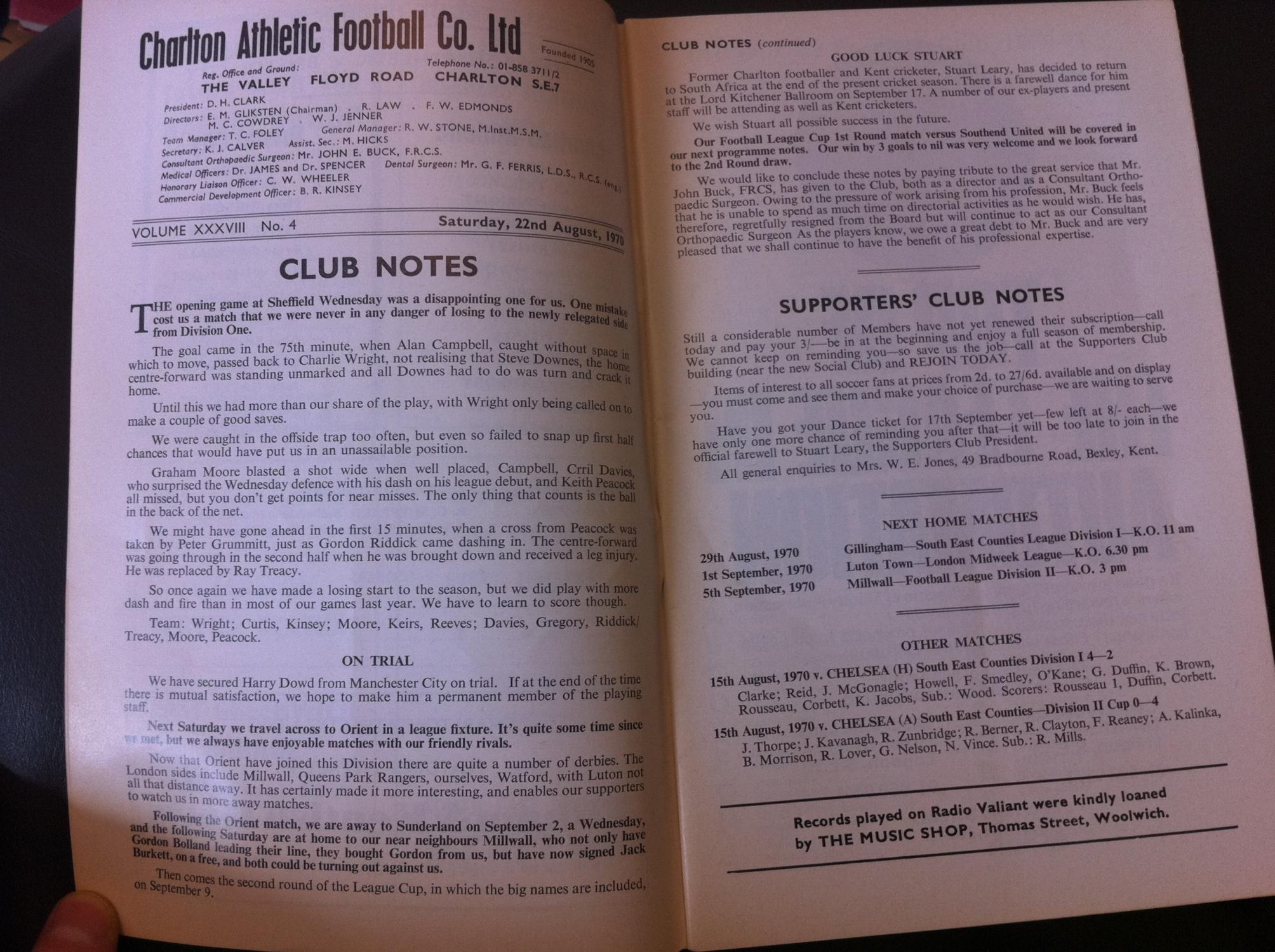 Charlton Athletic V Bristol City Official Programme U Saturday August 22nd 1970 By Charlton Athletic F C Good Paperback 1970 First Edition Barma S Books