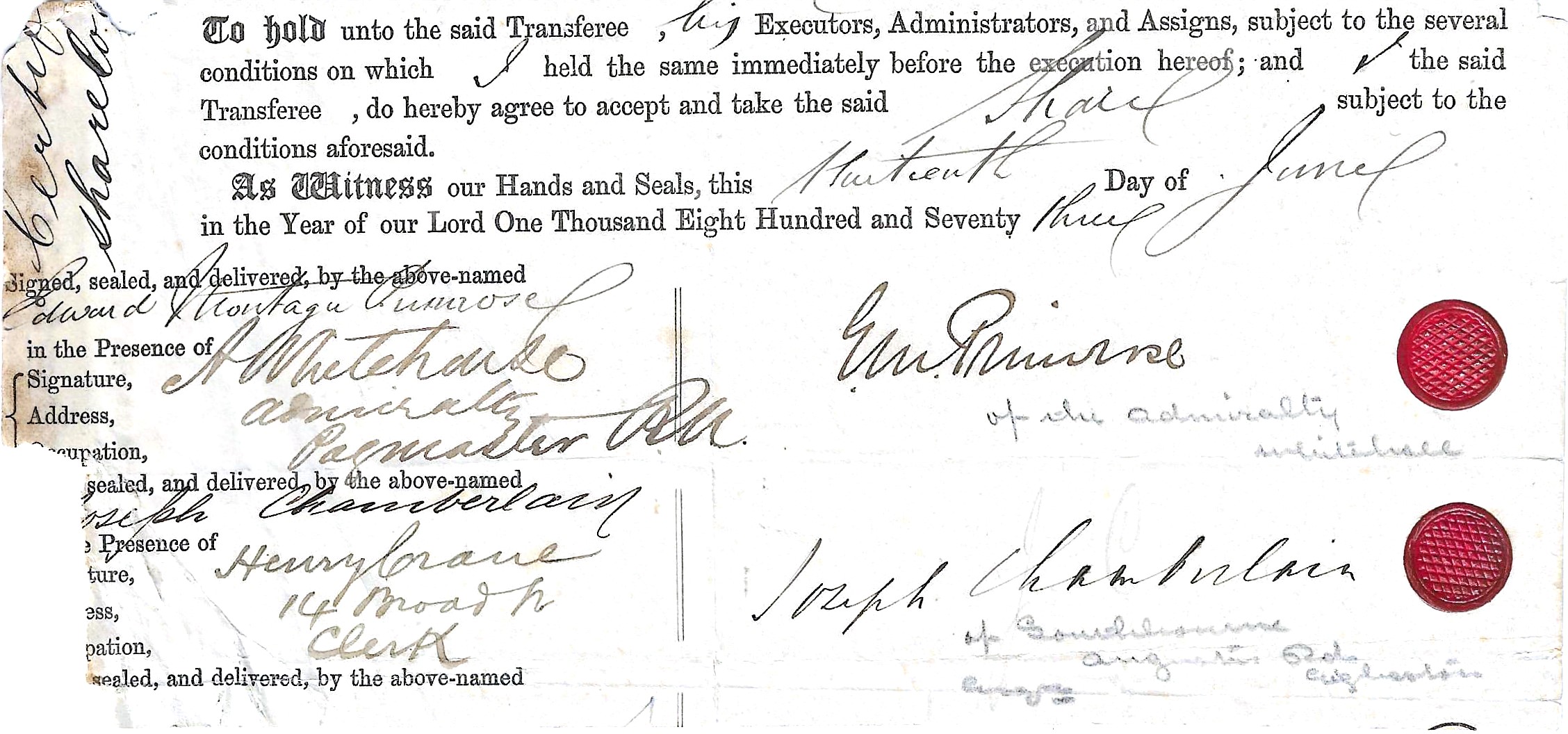 [Joseph Chamberlain] Autograph Signatures on fragment of legal document ...