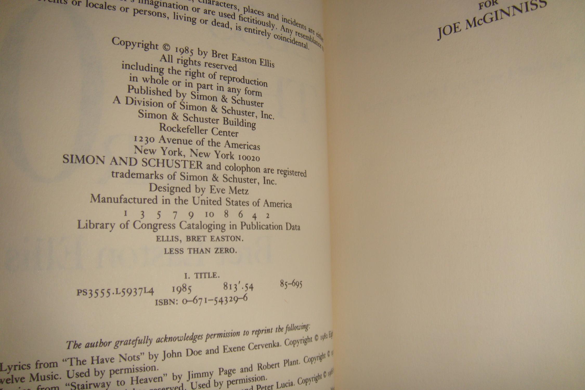 Less Than Zero (first printing) par Ellis, Bret Easton: Near Fine