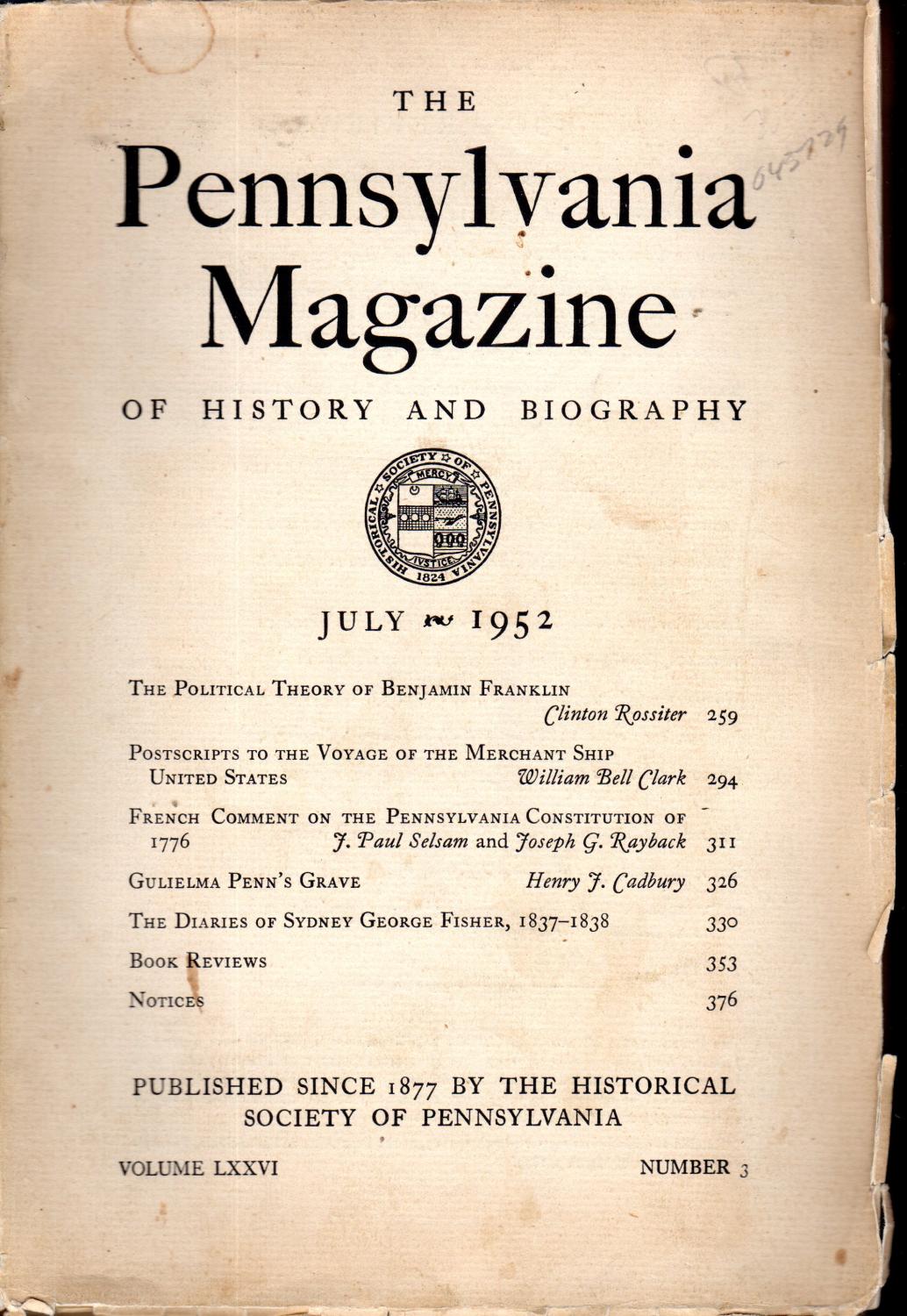 The Pennsylvania Magazine of History and Biography, Volume LXXVI, No. 3