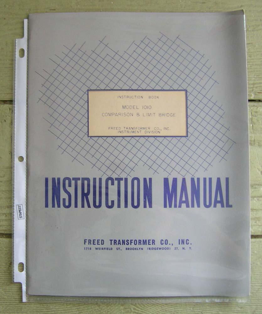 Instruction Book. Model 1010 Comparison & Limit Bridge. by Freed