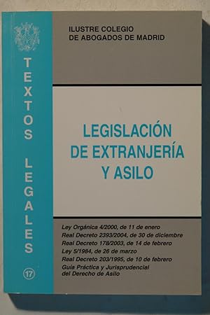 Imagen del vendedor de Legislacin de extranjera y asilo. Textos Legales a la venta por NOMBELA LIBROS USADOS