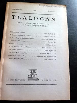 Imagen del vendedor de Tlalocan, Volumen VI, Numero 2, 1970: Revisa de Fuentes para el Conocimiento de las Culturas Indigenas de Mexico. a la venta por The Bookstall