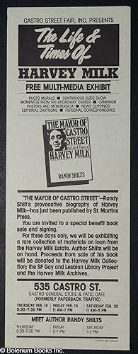 Immagine del venditore per Castro Street Fair, Inc. presents The Life and Times of Harvey Milk: free multi-media exhibit (handbill) venduto da Bolerium Books Inc.