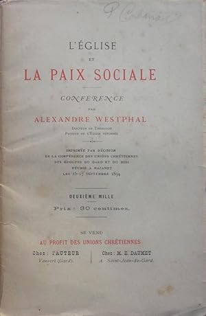 Bild des Verkufers fr L'Eglise et la paix sociale zum Verkauf von Bouquinerie L'Ivre Livre