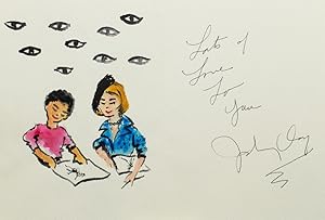 Original watercolor greeting card to Carrie Donovan, signed and inscribed by fashion artist John ...