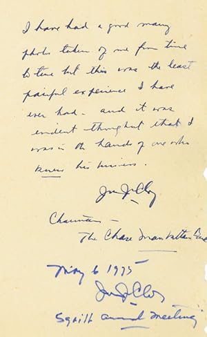 Immagine del venditore per Autograph Note Signed to Alfred Eisenstaedt, n.p., n.d; with brief inscription dated May 1975 venduto da James Cummins Bookseller, ABAA