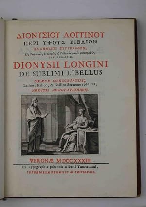 Image du vendeur pour De sublimi libellus graece conscriptus mis en vente par Studio Bibliografico Benacense