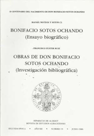 Seller image for Bonifacio Sotos Ochando ( Ensayo biogrfico). Obras de Don Bonifacio Sotos Ochando (Investigacin bibliogrfica) for sale by Librera Cajn Desastre