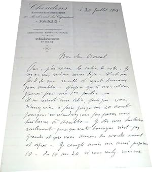 Bild des Verkufers fr Lettre autographe  entte de l'diteur de musique CHOUDENS du Baron Bonnet De Maureilhan De Polhes adresse  Raoul de Frchencourt o il parle d'oeuvres conjointes avec Raoul de Frechencout. zum Verkauf von JOIE DE LIRE