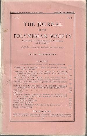 Image du vendeur pour The Journal of the Polynesian Society. Vol. 35. No. 140. December 1926. mis en vente par Tinakori Books