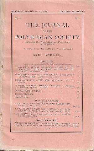 Bild des Verkufers fr The Journal of the Polynesian Society. Vol. 43. No. 169. March 1934. zum Verkauf von Tinakori Books