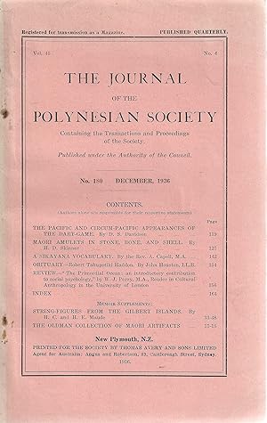 Immagine del venditore per The Journal of the Polynesian Society. Vol. 45. No. 180. December 1936. venduto da Tinakori Books
